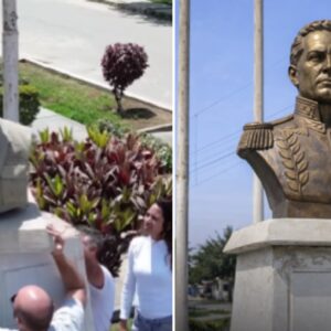 comunidad-venezolana-retira-estatua-de-hugo-chavez-en-peru-y-coloca-busto-de-simon-bolivar-en-chincha