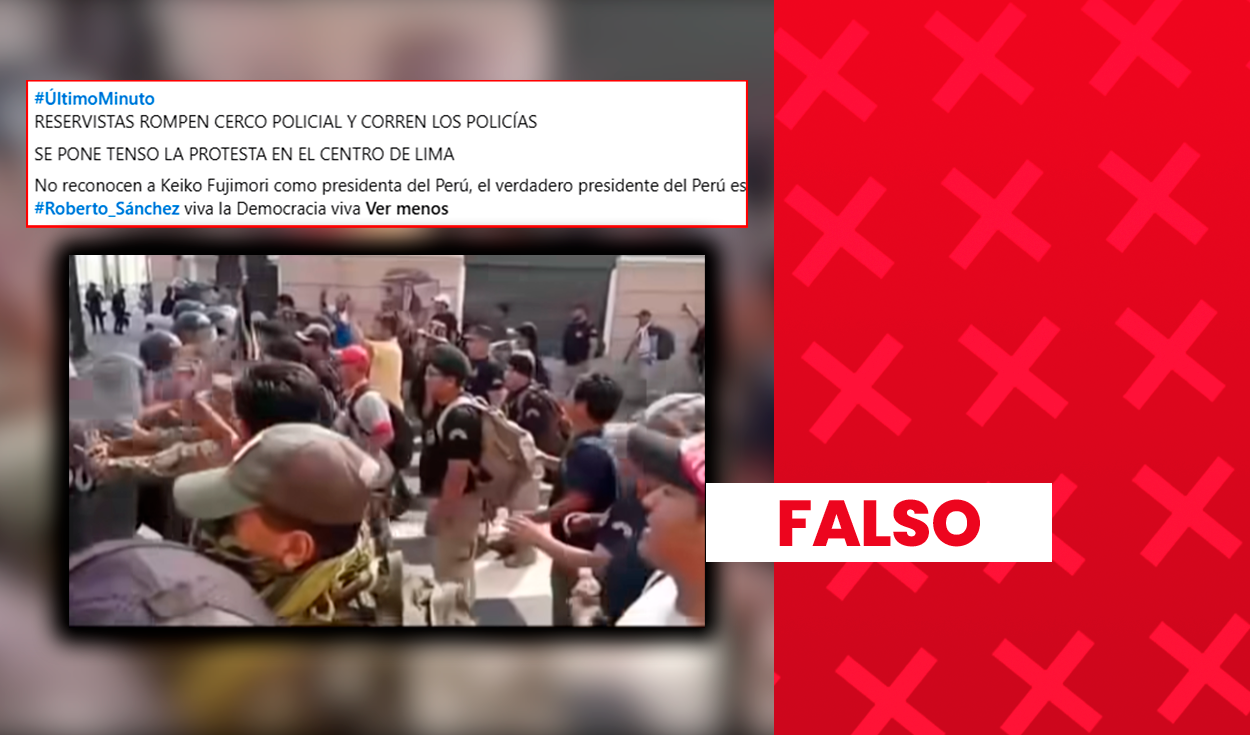 el-video-que-muestra-a-reservistas-enfrentandose-a-la-policia-durante-la-toma-de-mando-de-keiko-fujimori-es-falso:-fue-grabado-en-2023