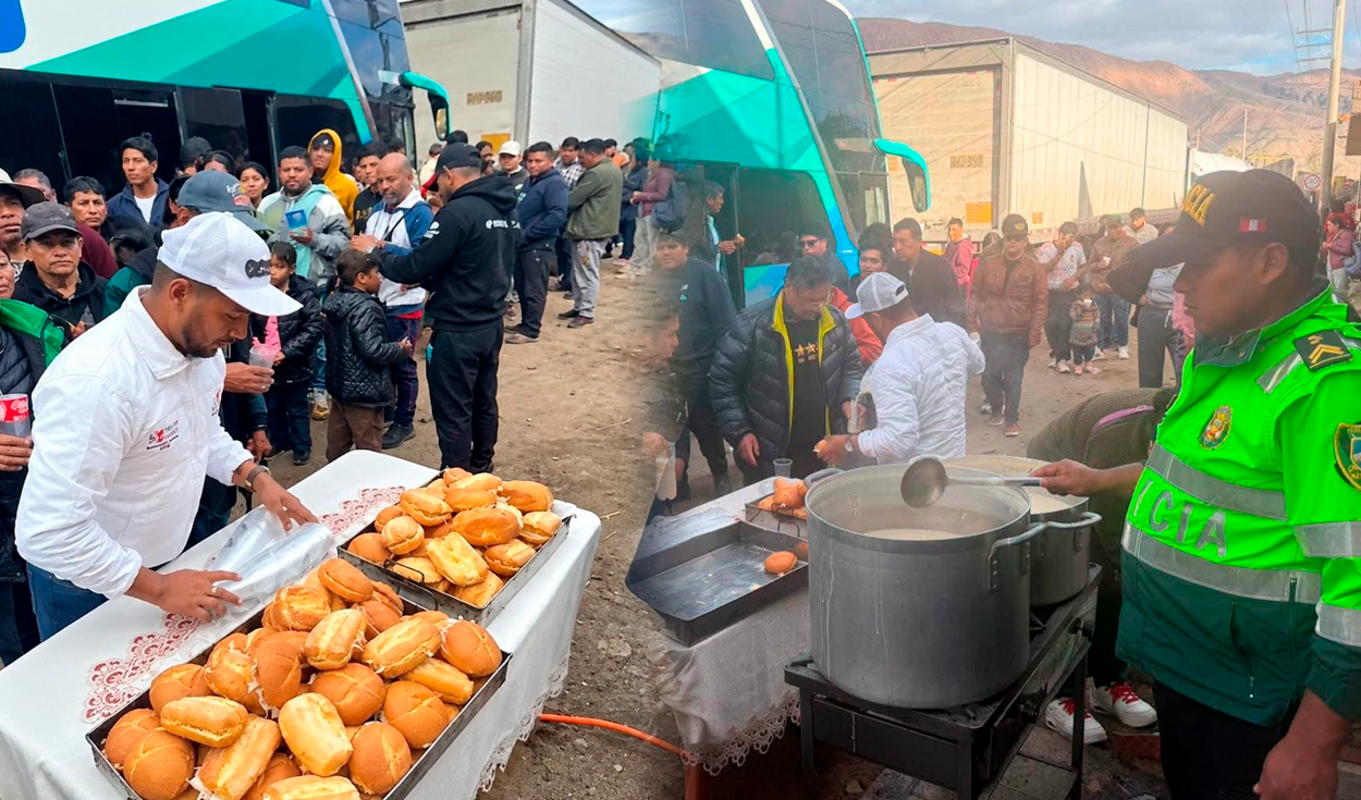 policia-lleva-comida-a-transportistas-varados-por-derrumbes-en-la-panamericana-sur-de-arequipa
